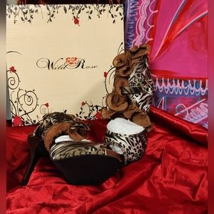 Wild Rose cheetah print silk heels size 6
